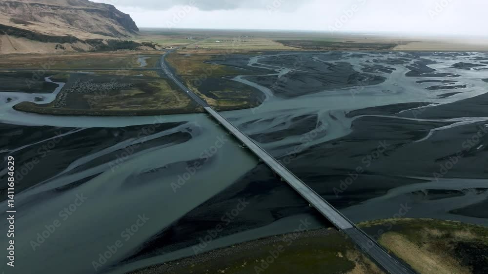 Flying over the landscape of Iceland during daytime