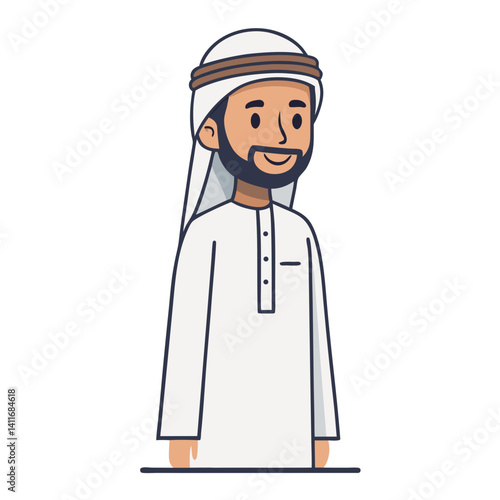 Smiling Arab Man in Traditional Attire Vector Illustration for Cultural and Educational Use
