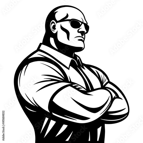 Strong Bodyguard Character in Sunglasses Vector  for Graphic Design and Merchandise