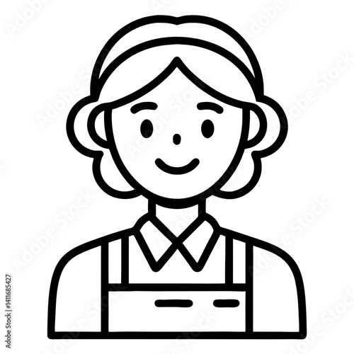 Cheerful Cartoon Character with Apron and Headband Ideal for Coloring Books and Illustrations