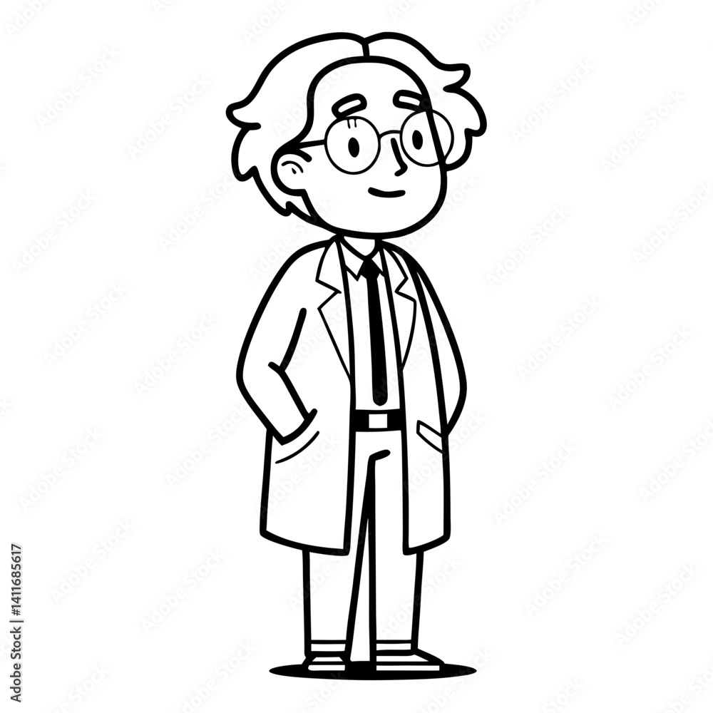 Cartoon Scientist Character Design with Stylish Lab Coat and Glasses for Creative Projects Cartoon Scientist Character Design with Stylish Lab Coat and Glasses for Creative Projects