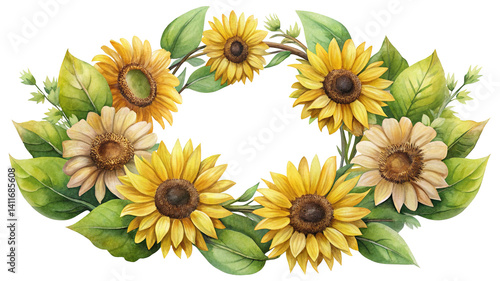Wallpaper Mural Watercolor sunflower wreath for elegant invitations, greetings and creative designs Torontodigital.ca