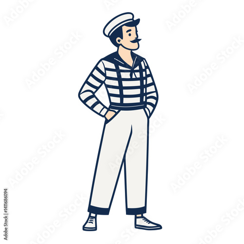 Sailor Character Illustration with Striped Shirt and Casual Pose for Design Projects