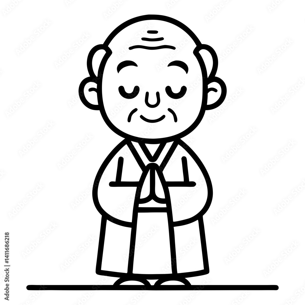 Meditating Monk Character in Simple Outline Style for Mindfulness and Relaxation Themes Meditating Monk Character in Simple Outline Style for Mindfulness and Relaxation Themes
