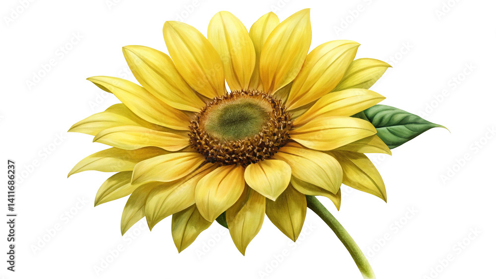 Fototapeta premium Detailed digital painting of a vibrant yellow sunflower on a Trensprent Background png