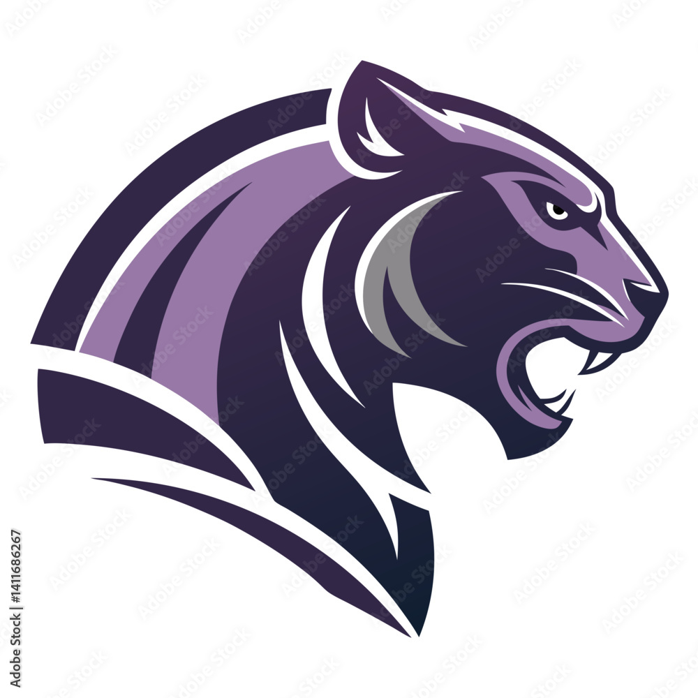 Naklejka premium Fierce Purple Panther Head Graphic for Logos Apparel and Sports Team Branding