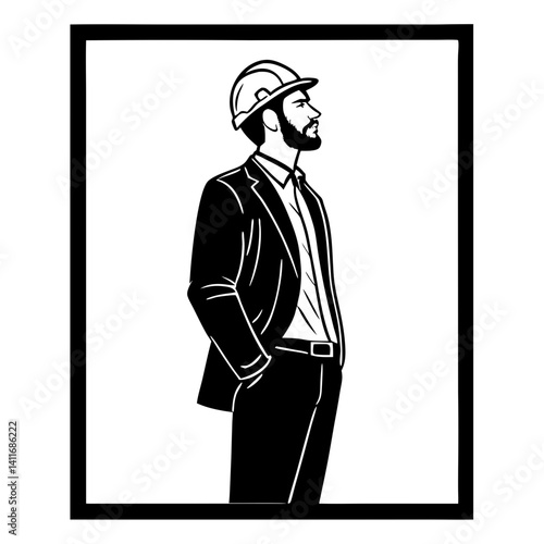Confident Construction Manager in Suit with Hard Hat Professional Vector Illustration