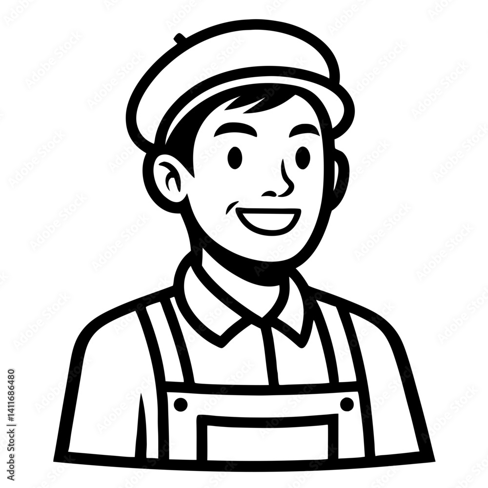 Cheerful Young Man in Traditional Overalls and Cap Smiling Friendly Vector Illustration