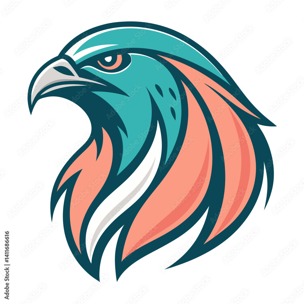 Fototapeta premium Vibrant Falcon Head Illustration with Bold Colors for Graphic Design and Tattoo Art