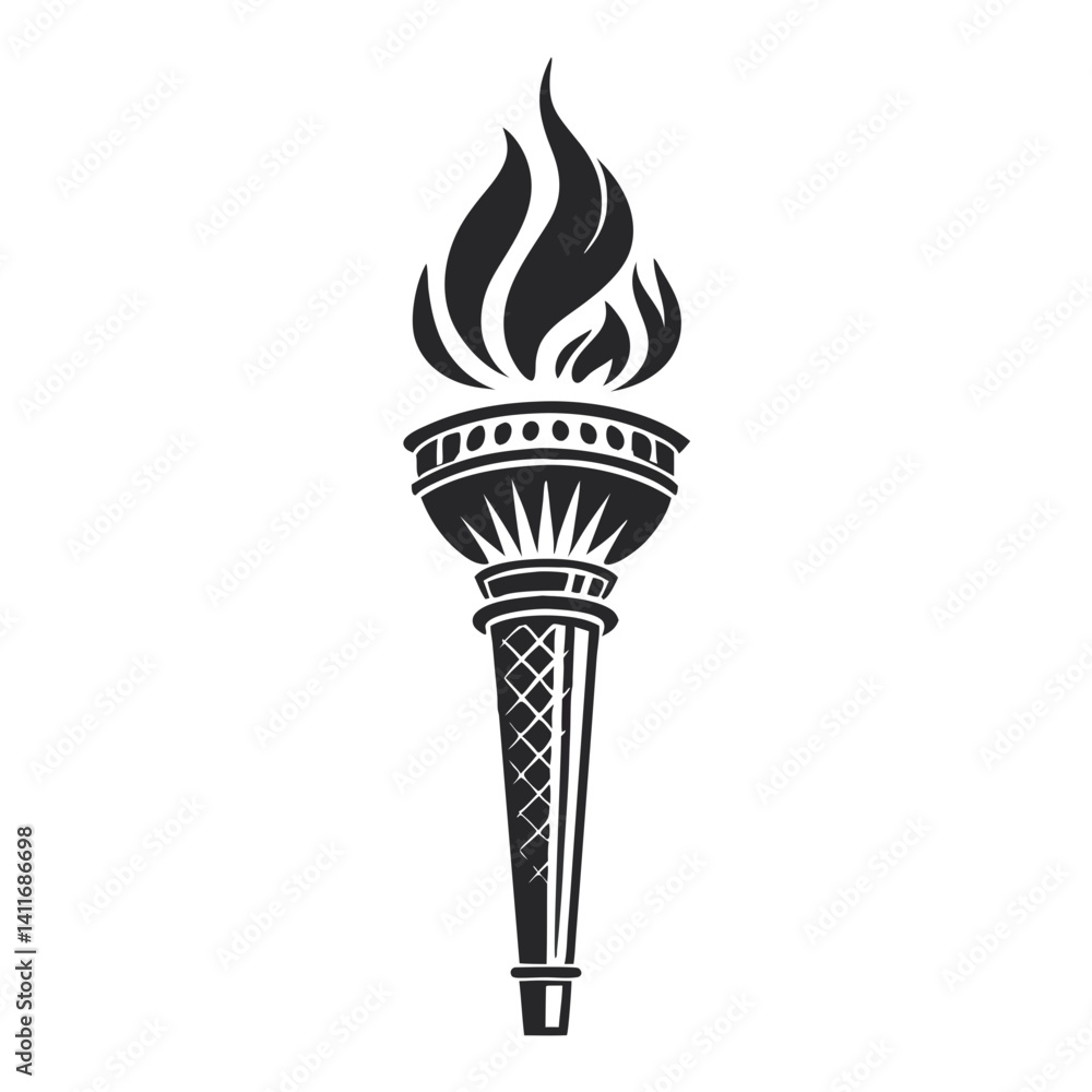 Stylized Torch with Flames Ideal for Tattoo Design and Graphic Arts