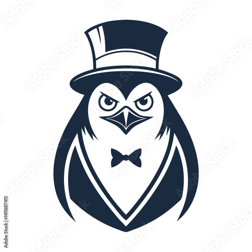 Dapper Penguin Character in Formal Attire with Top Hat and Bowtie for Creative Projects