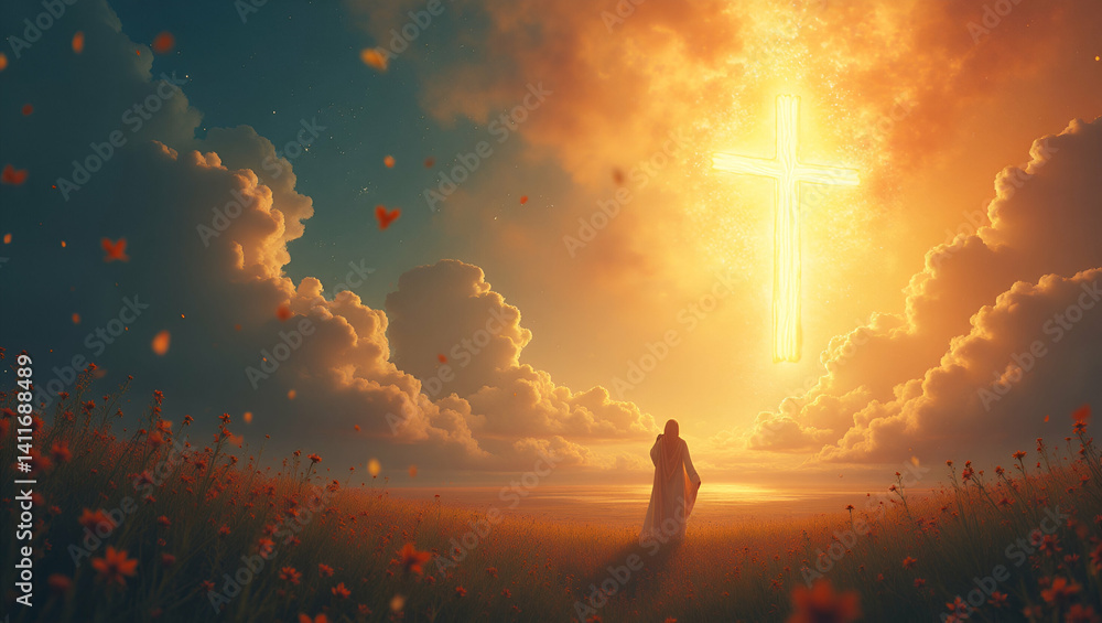 Obraz premium Exquisite Ascension Day Religious Art: Vibrant Iconography & Delicate Techniques for Spiritual Reflection in Premium Digital Photo Stock