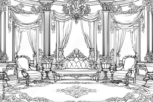 Interior design of Embassy, coloring book Embassy vector graphic