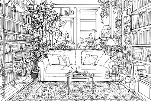 Packing house coloring book interior, Packing house vector graphic