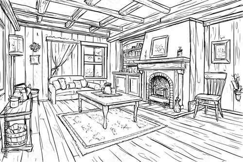 Interior design of Timber mill, coloring book Timber mill vector graphic