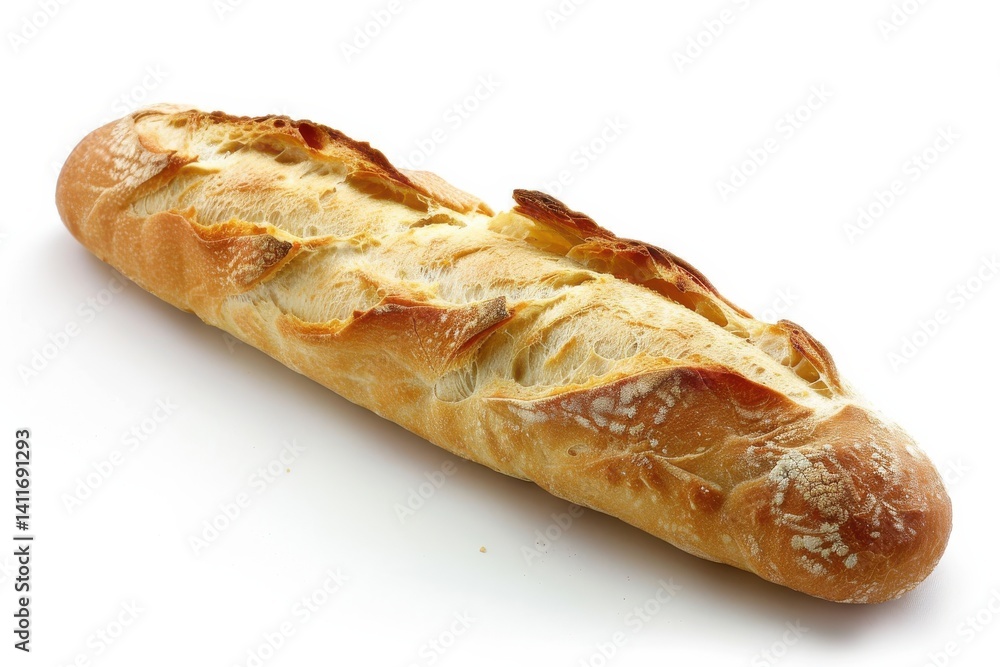 A freshly baked baguette showcasing golden crust and airy interior on a clean, white background, perfect for culinary artistry isolated on transparent background A freshly baked baguette showcasing golden crust and airy interior on a clean, white background, perfect for culinary artistry isolated on transparent background