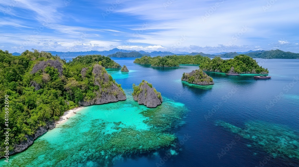 Aerial View of Lush Tropical Islands Surrounded by Crystal Clear Water Aerial View of Lush Tropical Islands Surrounded by Crystal Clear Water