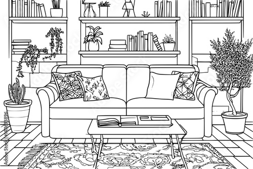 Apartment building coloring book interior, Apartment building vector image