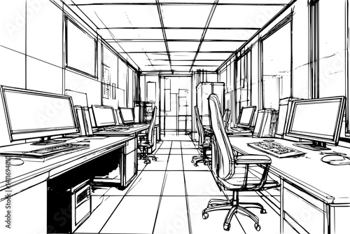 Interior design of Call center, coloring book Call center vector image