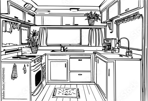 Interior design of Mobile home, coloring book Mobile home vector image