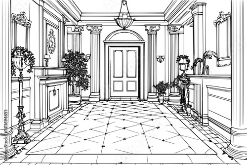 Interior design of Residential institution, coloring book Residential institution vector image