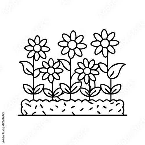 flower bed icon, flower bed line art - simple line art of flower bed, perfect for flower bed logos and icons