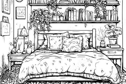 Student accommodation coloring book interior, Student accommodation vector image