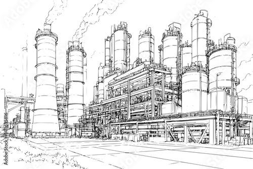 Interior design of Chemical plant, coloring book Chemical plant illustration art