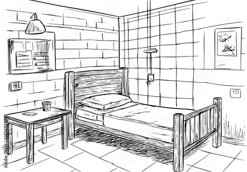 Correctional facility coloring book interior, Correctional facility illustration art