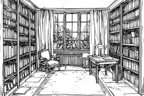 Office building coloring book interior, Office building illustration art