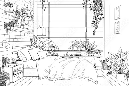 Packing house coloring book interior, Packing house illustration art