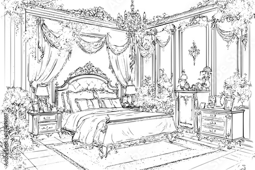Interior design of Sanatorium, coloring book Sanatorium illustration art