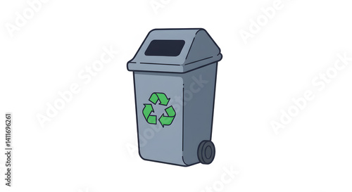 Recycling bin illustration with green recycling symbol on a white background