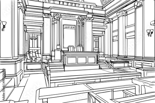 Interior design of Tribunal, coloring book Tribunal illustration art
