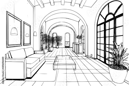 Villa coloring book interior, Villa illustration art