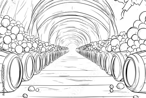 Interior design of Winery, coloring book Winery illustration art