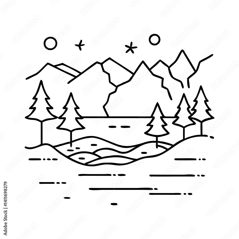 Fototapeta premium frozen lake icon, frozen lake line art - simple line art of frozen lake, perfect for frozen lake logos and icons