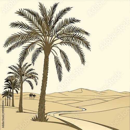 A row of palm tree with western desert