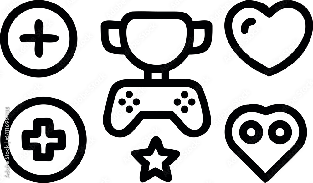Gaming symbols representing achievements, love, and success in fun and recreational activities Gaming symbols representing achievements, love, and success in fun and recreational activities