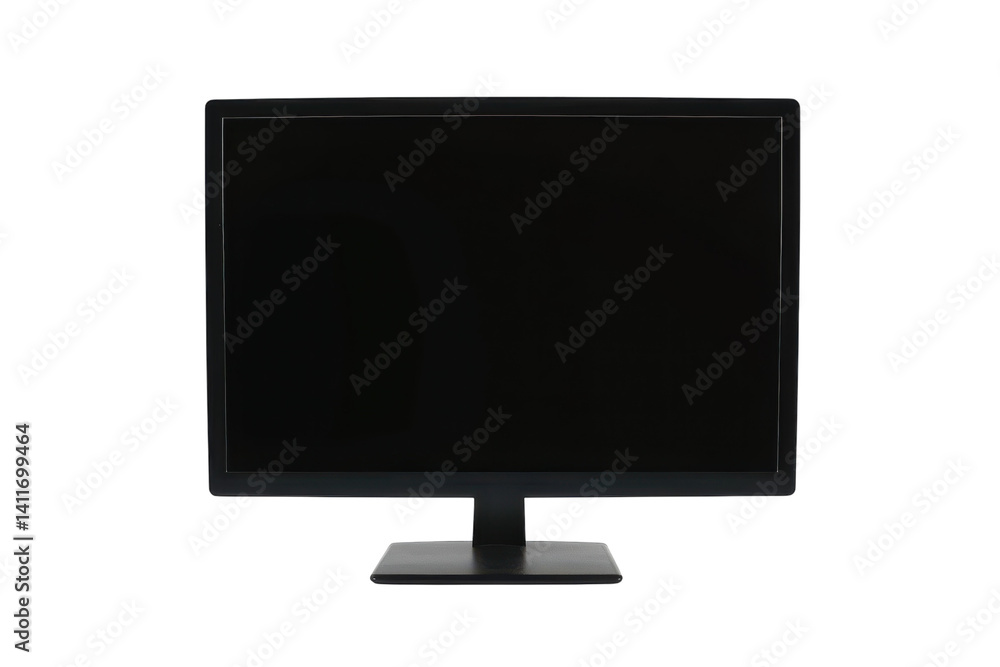 A sleek black monitor sits quietly on a modern desk, waiting for the user to power it on and explore endless possibilities in digital creation isolated on transparent background A sleek black monitor sits quietly on a modern desk, waiting for the user to power it on and explore endless possibilities in digital creation isolated on transparent background