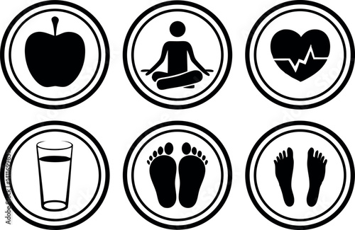 Health symbols representing wellness practices and lifestyle choices for balanced living