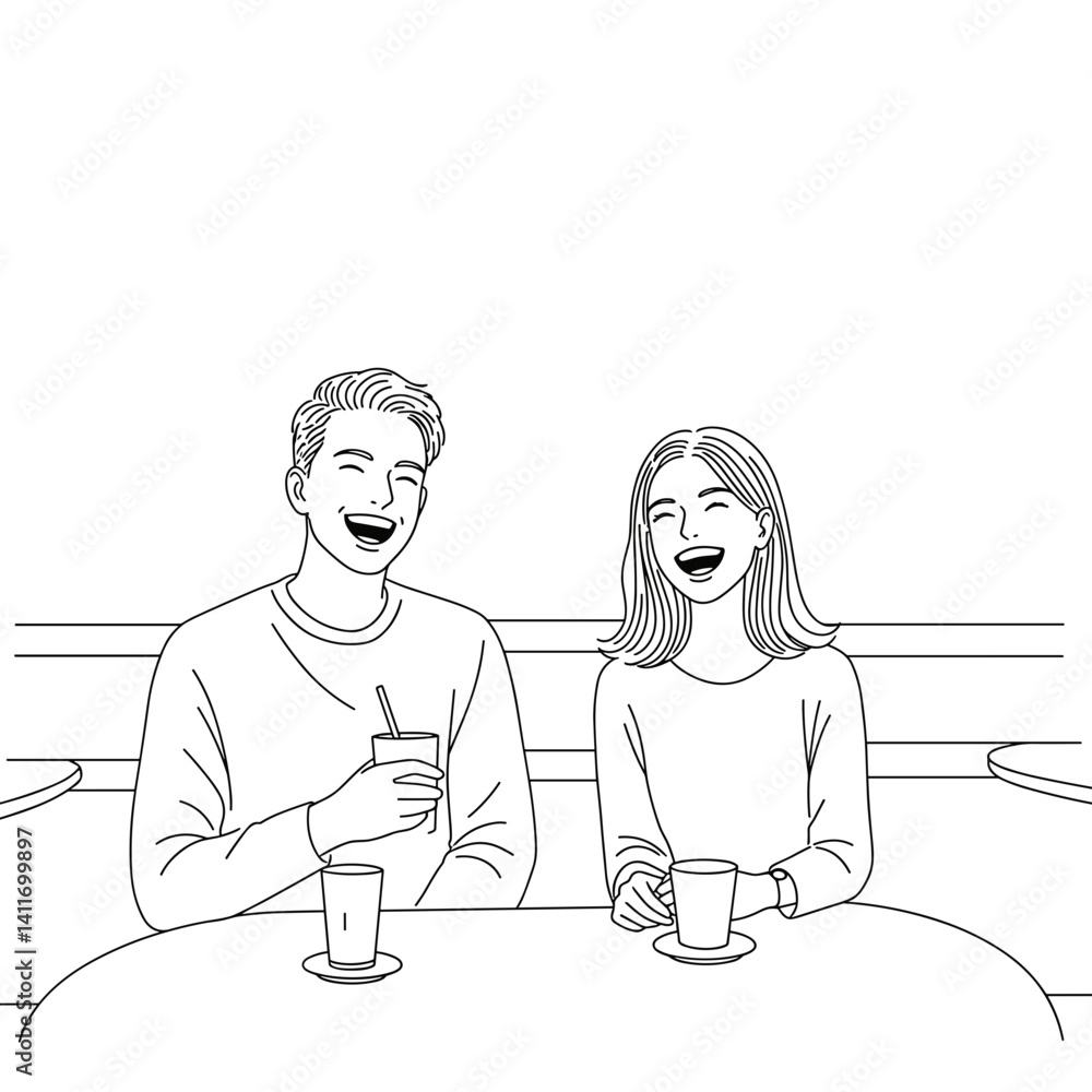Fototapeta premium Happy couple enjoying drinks in a café setting 