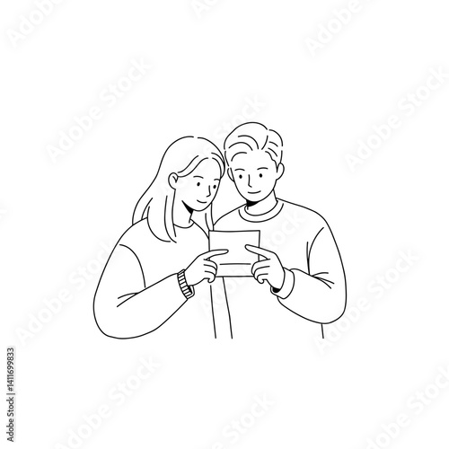 Couple sharing memories while looking at old photos  