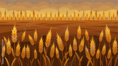 The endless fields of barley now reduced to a dull brown carpet of brittle stems.. Vector illustration