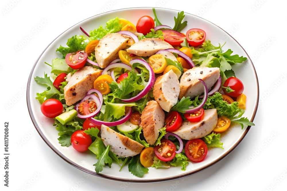 Delicious Chicken Salad with Fresh Vegetables on a Plate Delicious Chicken Salad with Fresh Vegetables on a Plate