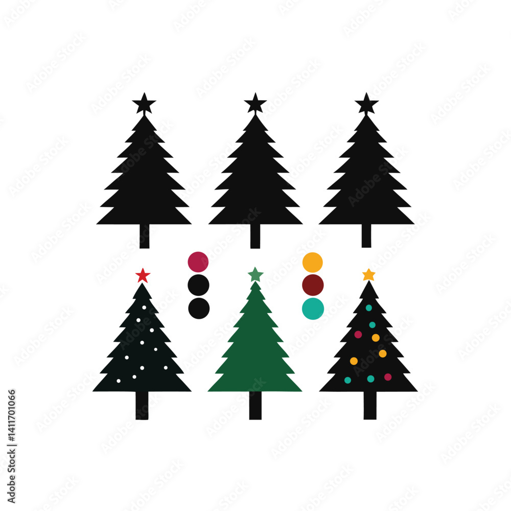 Obraz premium Set of christmas trees silhouette vector, perfect for winter holiday and xmas celebration decoration
