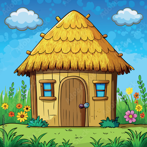 A small and simple house made of straw 