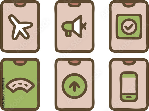 Icons representing various modes of communication and travel in a minimalist design