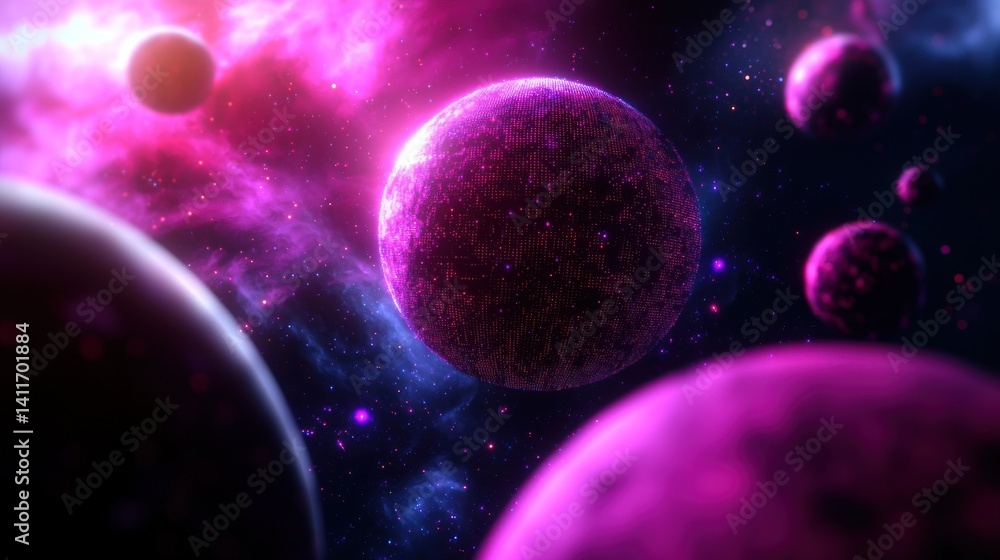 Fototapeta premium Cosmic planets, vibrant nebula, deep space, futuristic view