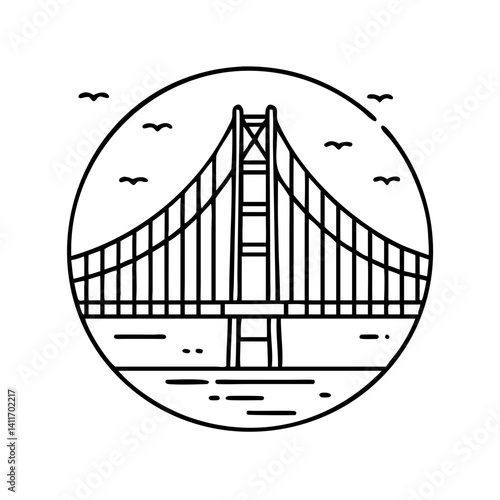 golden gate bridge icon, golden gate bridge line art - simple line art of golden gate bridge, perfect for golden gate bridge logos and icons